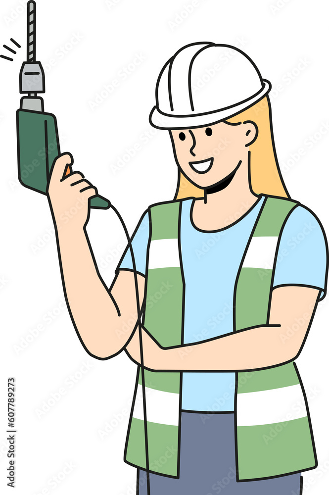 Smiling woman with electric drill in hands Smiling woman with electric drill in hands