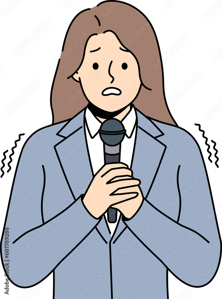 Anxious woman scared talking in microphone Anxious woman scared talking in microphone
