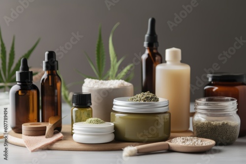 variety of cbd-infused products, including skin care and beauty products, created with generative ai