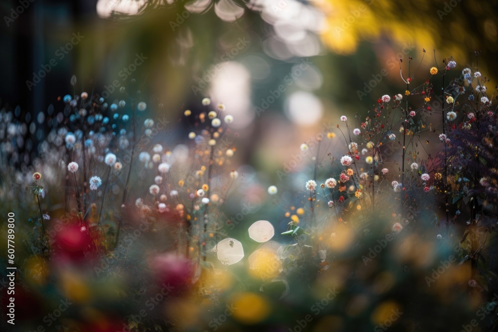 bokeh garden, with blurred trees and flowers in the foreground, created with generative ai bokeh garden, with blurred trees and flowers in the foreground, created with generative ai