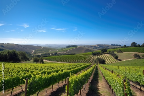 vineyard with rolling hills and clear blue skies, created with generative ai © Alfazet Chronicles