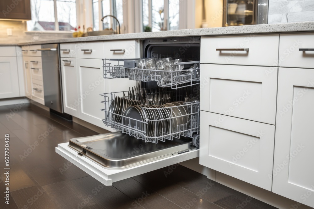 energy-efficient dishwasher in a modern kitchen, created with generative ai energy-efficient dishwasher in a modern kitchen, created with generative ai