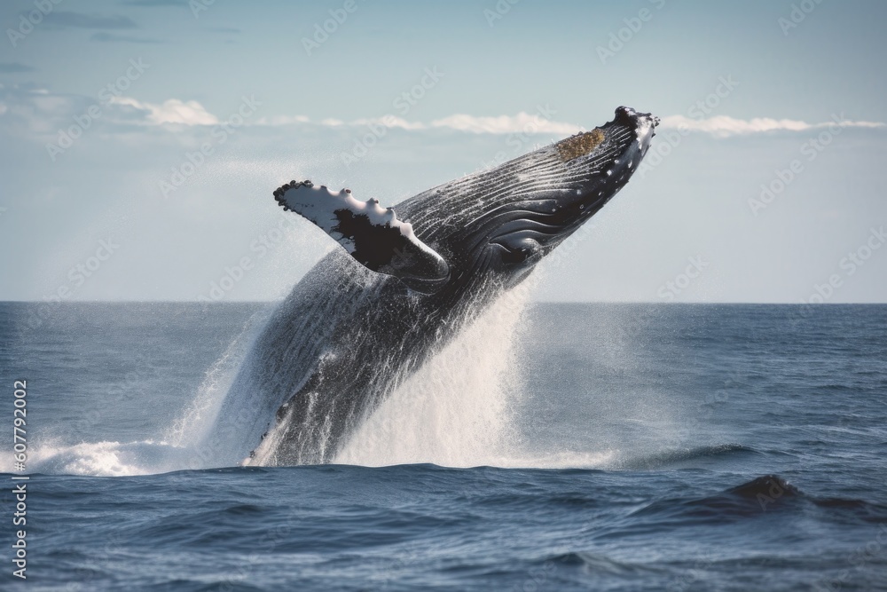 Naklejka premium a humpback whale breaching in the ocean, created with generative ai