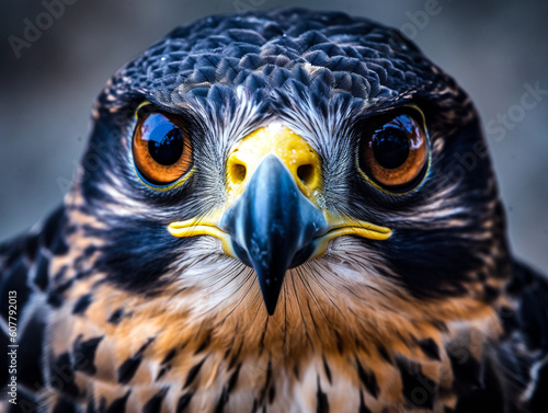 Close-up of Peregrine Falcon (Falco peregrinus), generative AI illustration