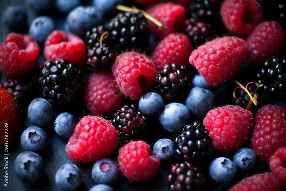 Raspberries, blueberries, and blackberries generative AI Raspberries, blueberries, and blackberries generative AI