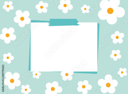 Daisy Flower Note Cute On Blue Color Background Celebration Or Invitation	