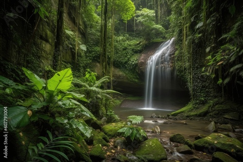 majestic waterfall cascading into the jungle below  created with generative ai