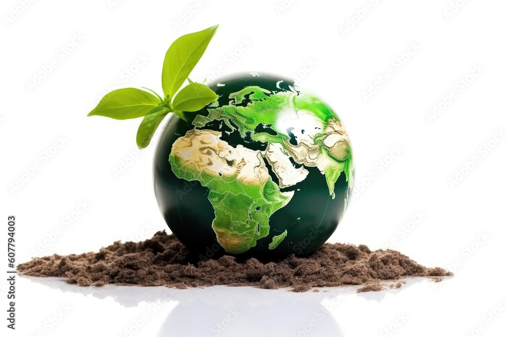 the earth, land and a green globe in copy space isolated on white background, created with generative ai the earth, land and a green globe in copy space isolated on white background, created with generative ai