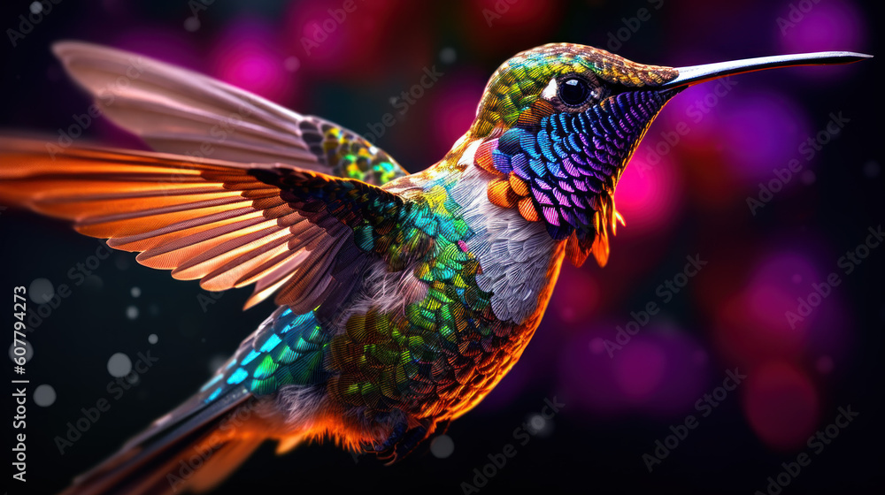 Hummingbirds at night created with generative AI technology