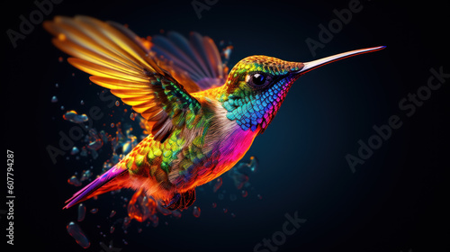 Hummingbirds at night created with generative AI technology