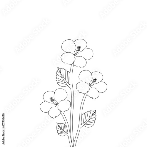 Hibiscus Flower Coloring page Hand Drawn Vector Sketch Line Art 