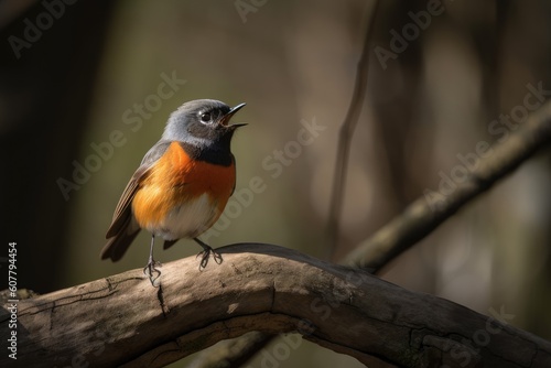 male redstart bird on tree branch, singing its heart out, created with generative ai © Alfazet Chronicles