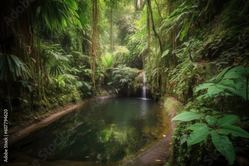 waterfall cascading into tranquil pool in lush jungle, created with generative ai © Alfazet Chronicles