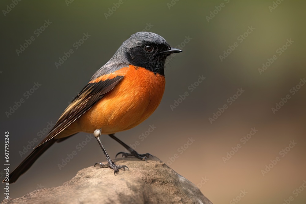 close-up of male redstart bird's vibrant plumage with blurry background, created with generative ai close-up of male redstart bird's vibrant plumage with blurry background, created with generative ai