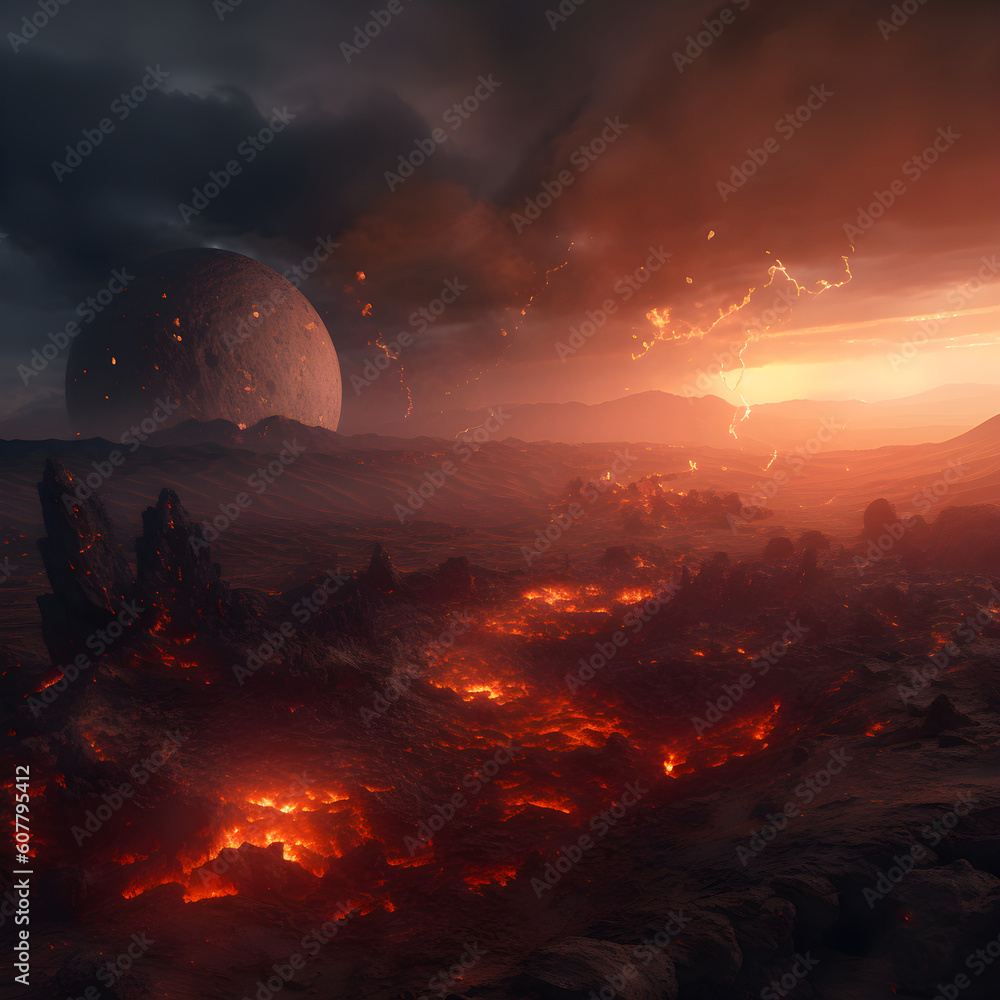 Armageddon concept. Burning abandoned ruined earth by people, pollution, war, nuclear weapons with climate change and environment ploblems. Generative AI Armageddon concept. Burning abandoned ruined earth by people, pollution, war, nuclear weapons with climate change and environment ploblems. Generative AI