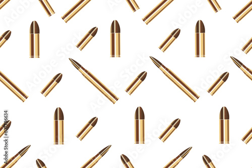 Bullet Seamless pattern. Bullets machine gun and pistol endless ornament. Vector illustration. Wallpaper and bed linen print. War banner.