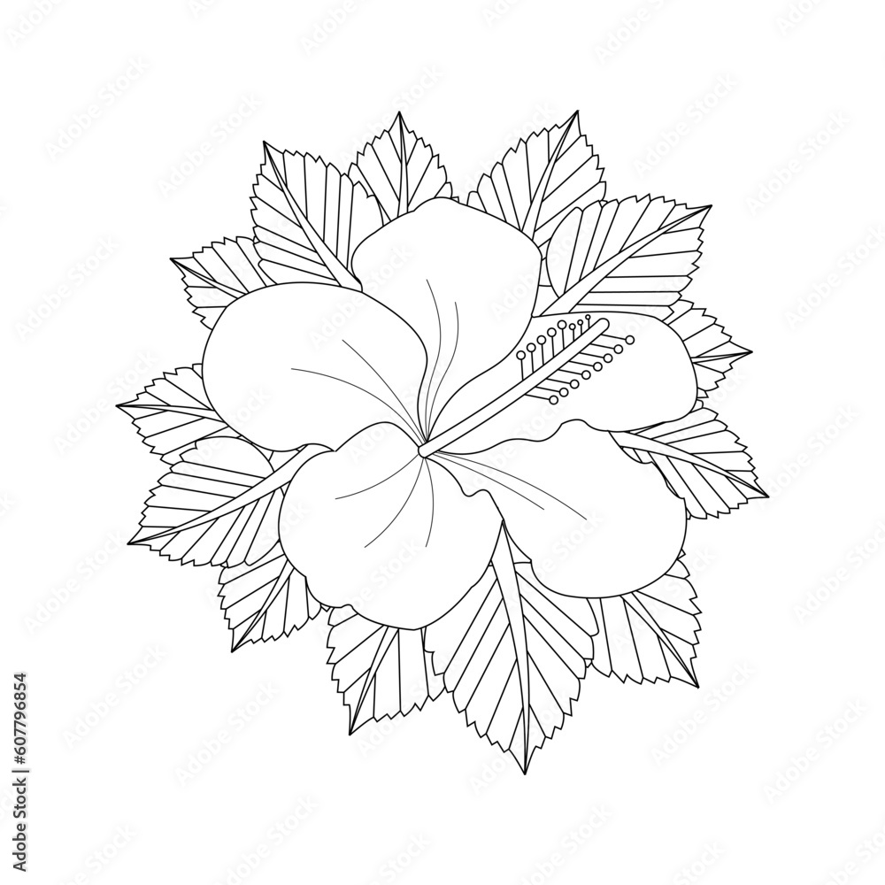 Doodle Flower Drawing Coloring Page For Adults Line Art Vector Stock ...