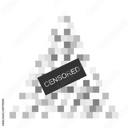Triangle shaped censor blur effect with censored tablet. Pixel checkered mosaic texture hiding prohibited content. Parental control, adult only, censorship or privacy concept