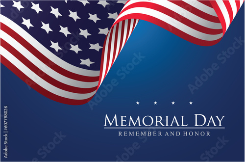 Memorial day banner and poster design. Vector illustration of American waving flag.