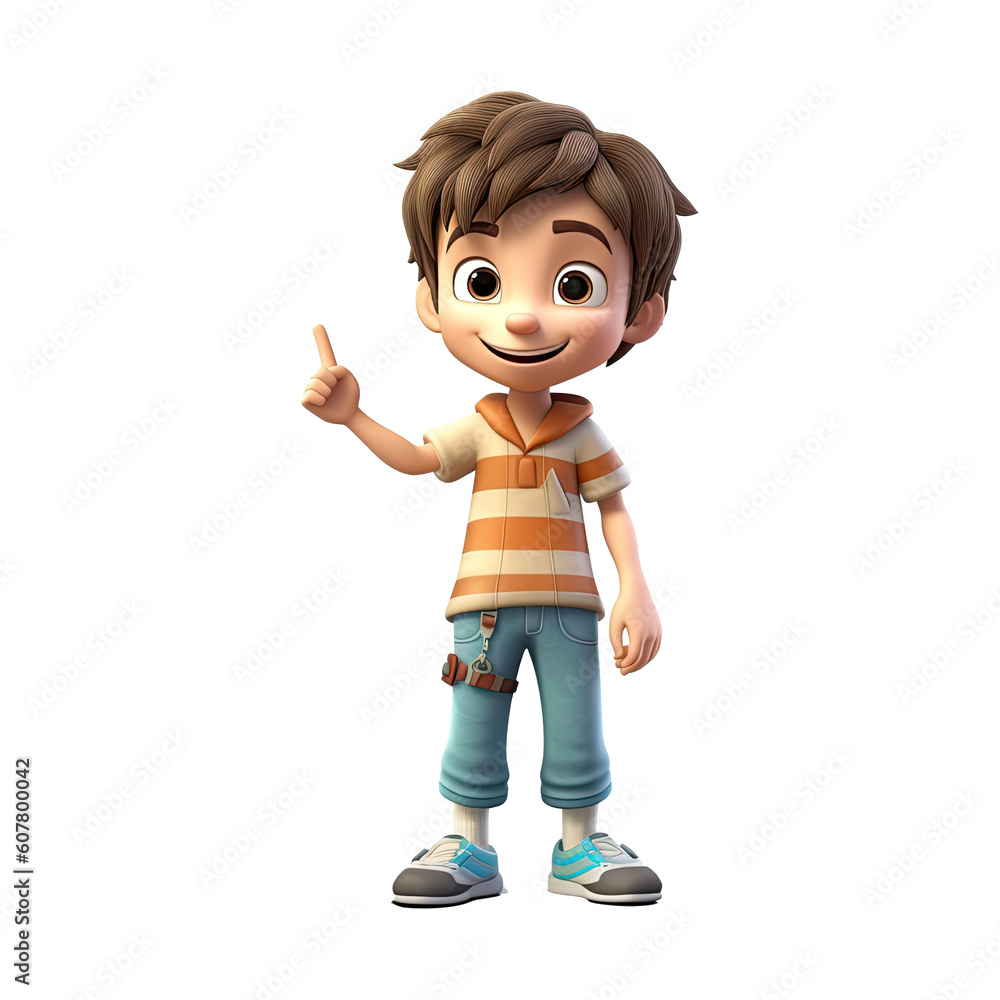 3D happy cartoon boy on transparent background. Generative AI 3D happy cartoon boy on transparent background. Generative AI