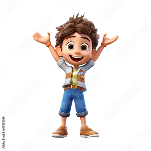 3D happy cartoon boy on transparent background. Generative AI