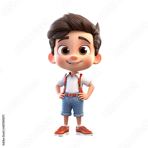 3D happy cartoon boy on transparent background. Generative AI