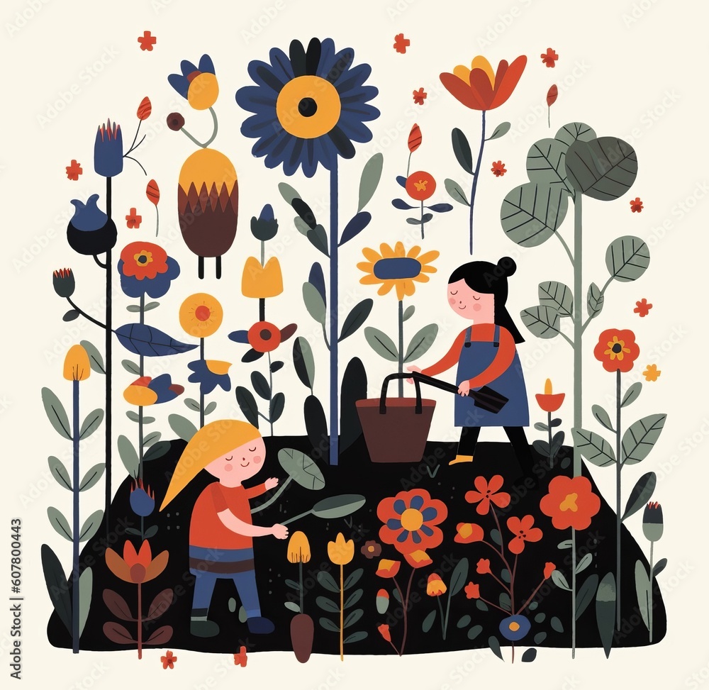 children play in the garden Generative AI children play in the garden Generative AI