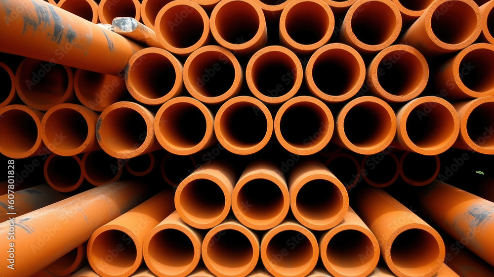 Stacked Orange Pipes for Water Conduction, Generative AI Stacked Orange Pipes for Water Conduction, Generative AI