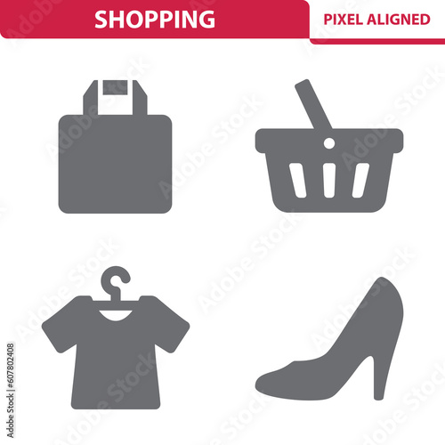 Shopping Icons. Shopping Bag, Shopping Basket, Clothes, T-shirt, Shoe Vector Icon Set