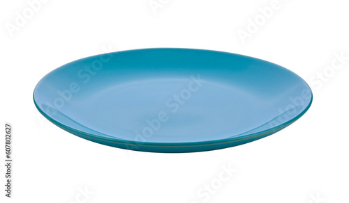 blue ceramic plate on transparent png.