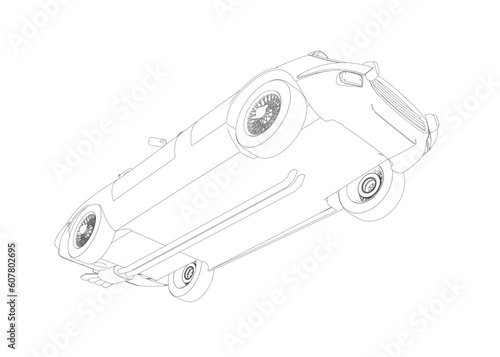 Luxury convertible car. Coloring pages for adults drawing. Line art picture. Car cabriolet with outlines. Vector illustration vehicle. Black contour sketch illustrate Isolated on white background..