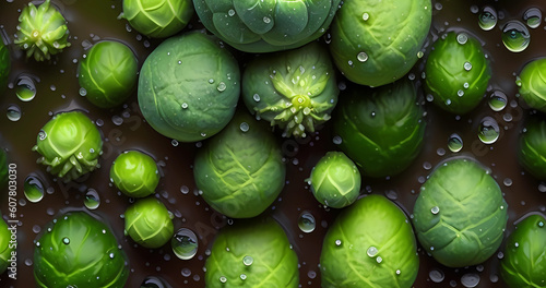 Tasty cabbage with water drops. Fresh cole texture. Vegan food seamless. Generative AI photo