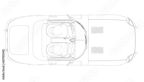 Luxury convertible car. Coloring pages for adults drawing. Line art picture. Car cabriolet with outlines. Vector illustration vehicle. Black contour sketch illustrate Isolated on white background..