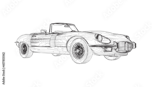 Luxury convertible car. Coloring pages for adults drawing. Line art picture. Car cabriolet with outlines. Vector illustration vehicle. Black contour sketch illustrate Isolated on white background..
