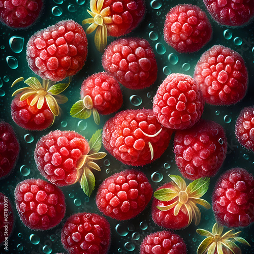 Fresh raspberries harvest. Food texture. Generative AI