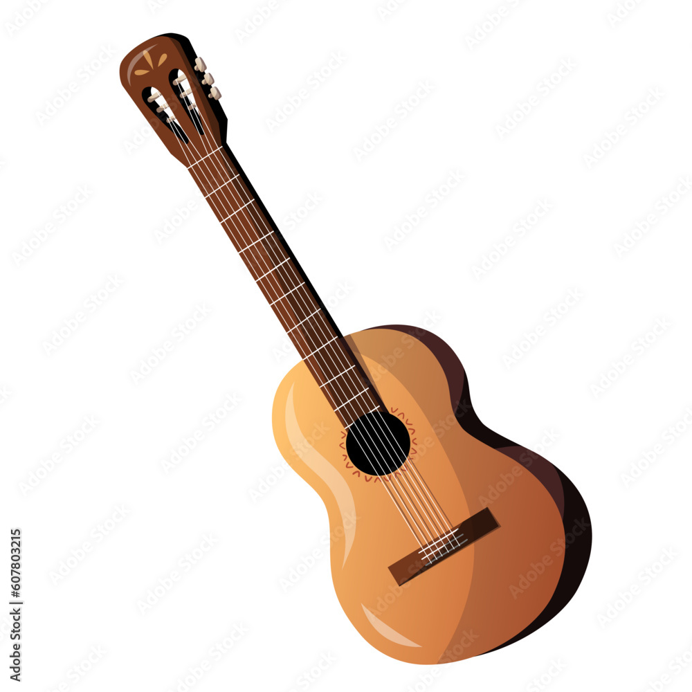 Acoustic Guitar. Musical instrument, guitarist, entertainment, leisure concept. Isolated vector illustration.