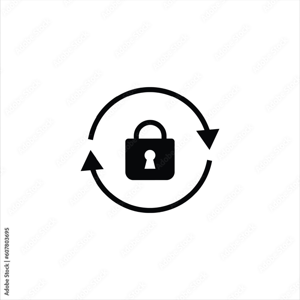 Lock with circular arrows. Update with reboot and secure web system Lock with circular arrows. Update with reboot and secure web system
