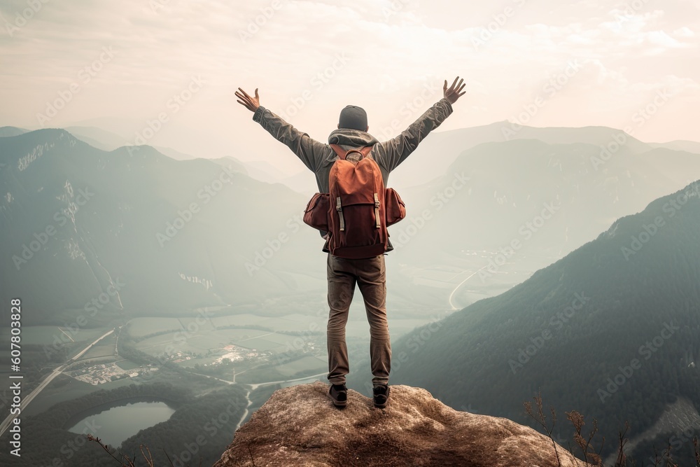 Obraz premium Taste of the Wild. Man on a Thrilling. Backpacker's Adventure in the Mountains