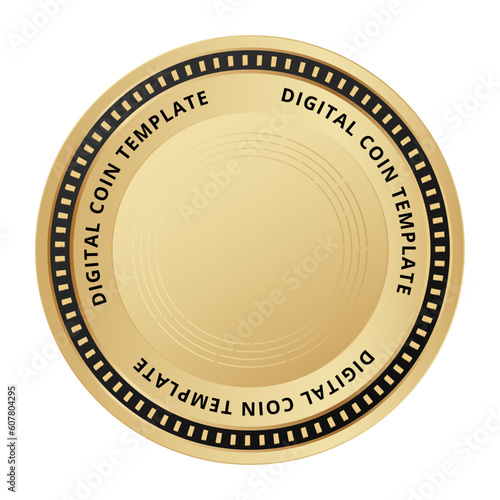 Digital coin template gold. Golden crypto token vector