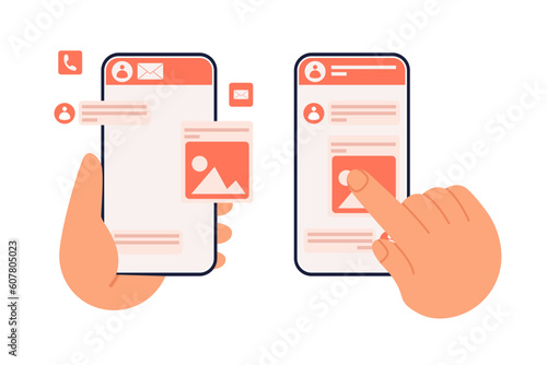 smartphone vector illustration design with hands surfing the internet