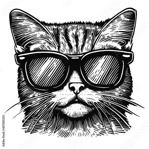 cool cat wearing sunglasses vector sketch