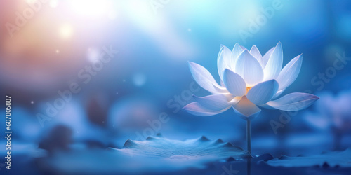 Photographie Lotus flower blooming in the pond with sunlight and blue sky