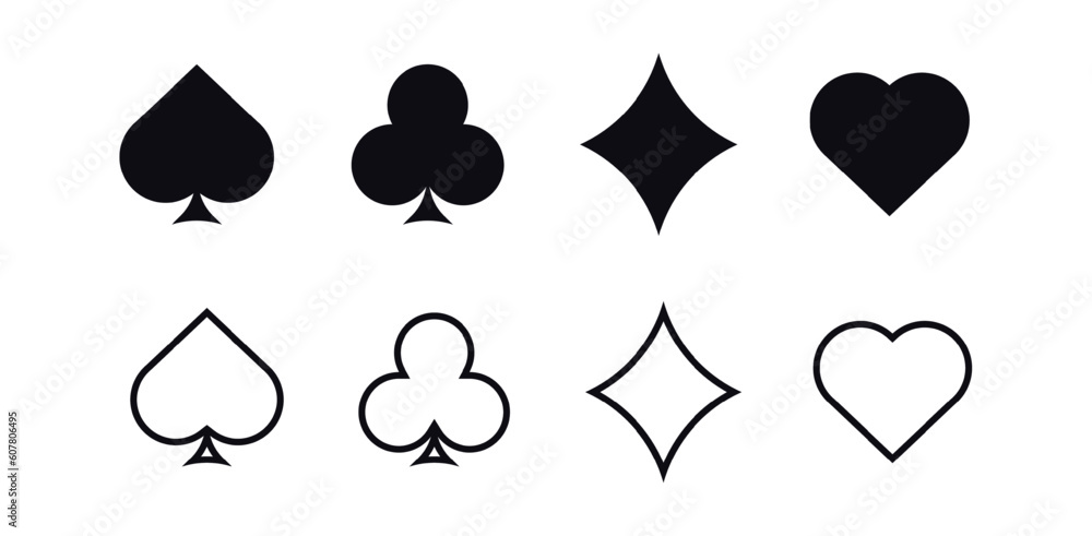 Black card suits. Fortune symbol of gambling luck in poker Black card suits. Fortune symbol of gambling luck in poker