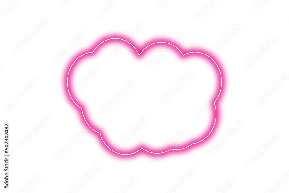 Neon cloud shape png. Glowing pink cloud on transparent background.