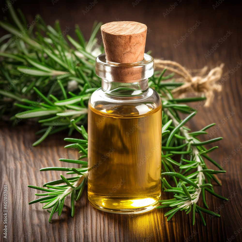 Generative ai: A bottle of rosemary essential oil Generative ai: A bottle of rosemary essential oil