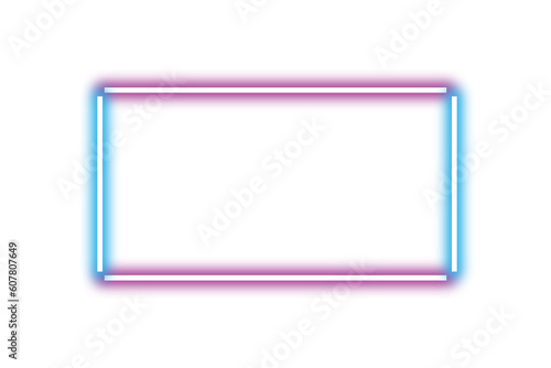 Neon blue and purple frame png. Glowing frame on transparent background.