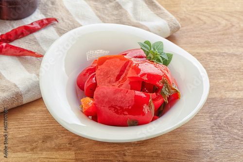 Marinated red bell pepper with oil