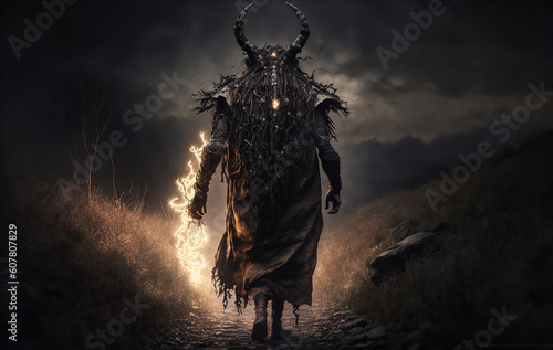 goat man walking from a fire Generative AI