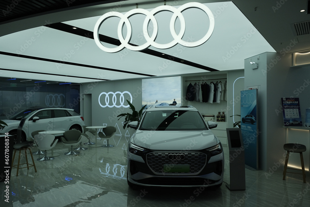 Shanghai,China-May 29th 2023: Audi electric car store and brand logo. Stock  Photo