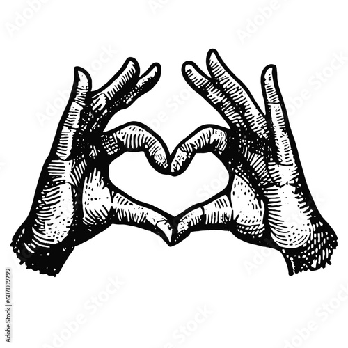 hands in a heart shape vintage vector sketch © Curly